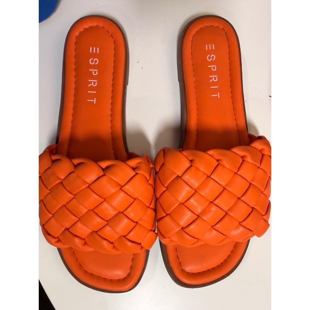 Esprit‎ Sidney Slide Sandals Women 7.5 Orange Excellent Braided Woven Flat Shoes